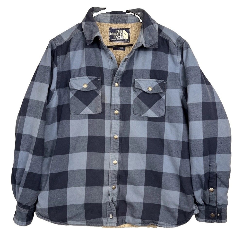 The North Face Jacket Mens Large Blue Plaid Sherpa Lined Campshire Flannel